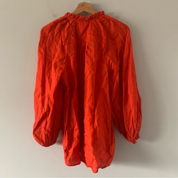 Maeve Anthropologie Audie Blouse Womens Small 100% Linen Orange Long Sleeve Boho - Picture 2 of 13